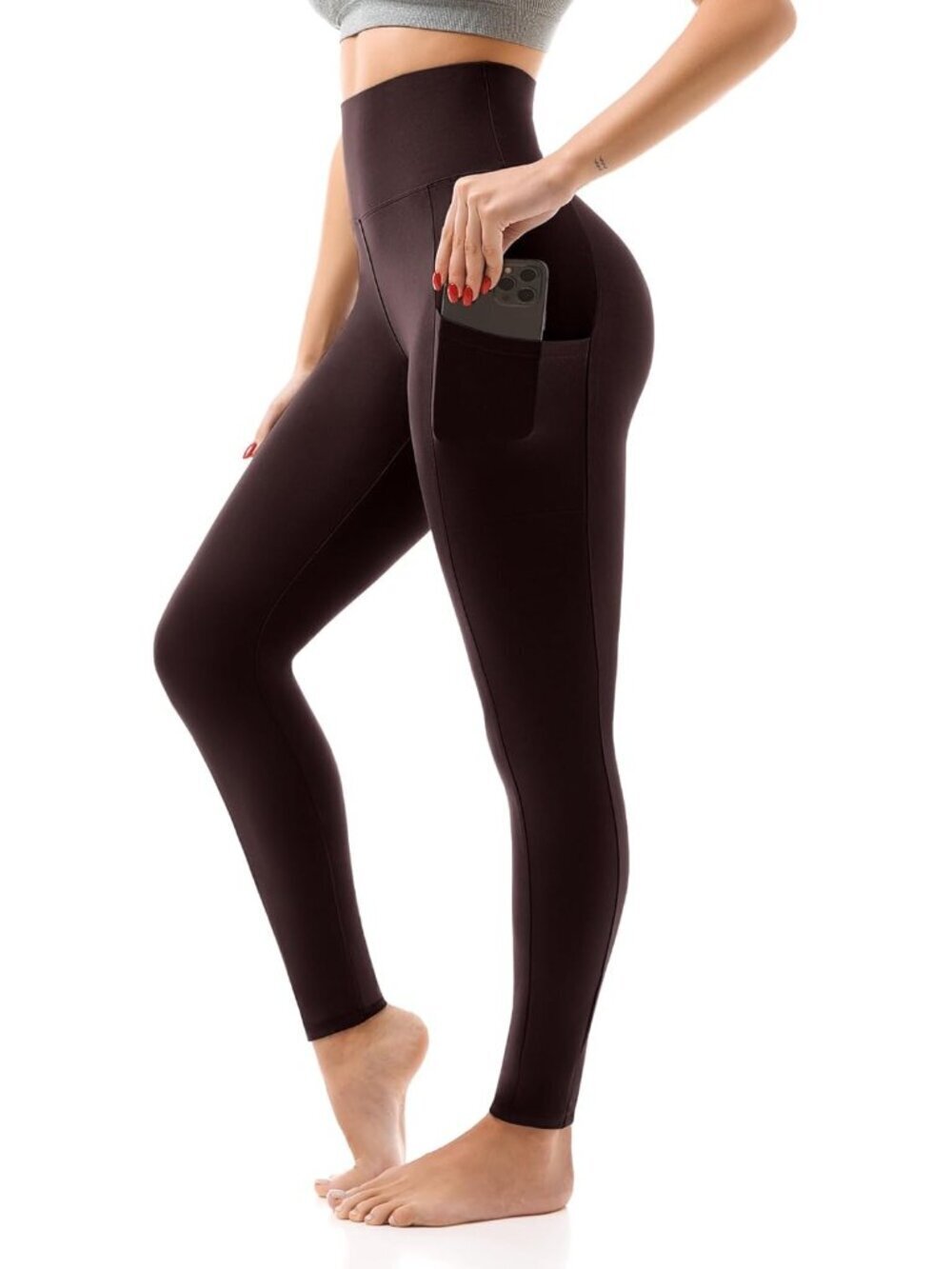 Women's Brown Full Length Buttery Soft Stretchy Pull On High Waisted Leggings